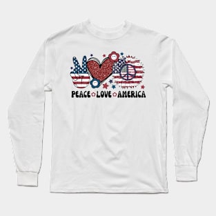 Peace Love America US Flag Groovy Freedom Day 4th Of July Long Sleeve T-Shirt